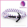 Hotsale nylon nautical rope women men black color anchor bracelet